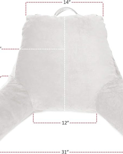 Clara Clark Reading Pillow, Standard Back Pillow for Sitting Up in Bed, Memory Foam Back Support Pillow, Reading Pillows for Sitting in Bed, White Sit Up Pillow for Bed Chair Arm Pillow with Pockets - LeafyLoom