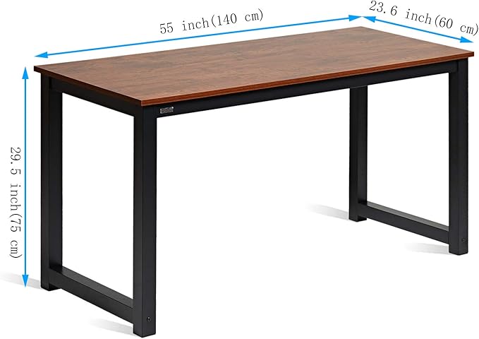 Computer Desk 55 ” Modern Simple Large Study Writing Desk Industrial Style Laptop PC Table for Home Office, with Leg Bars, Sandalwood Board Black Leg - LeafyLoom