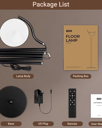 FIMEI LED Modern Floor Lamp, Super Bright Dimmable Tall Standing Lamp with 10'' Lamp Panel, 4 Color Temperature Rotatable Reading Floor Lamps, Remote&Touch Control, for Living Room Bedroom Office - LeafyLoom