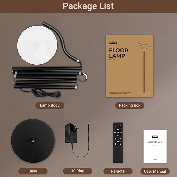 FIMEI LED Modern Floor Lamp, Super Bright Dimmable Tall Standing Lamp with 10'' Lamp Panel, 4 Color Temperature Rotatable Reading Floor Lamps, Remote&Touch Control, for Living Room Bedroom Office - LeafyLoom