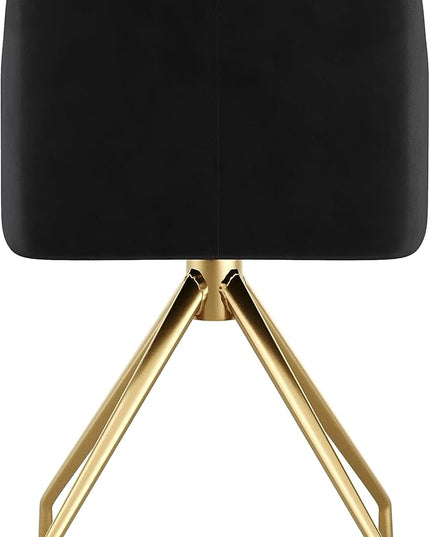 Martha Stewart Sora Stationary Swivel Task Chair with Sloped Arms for Home Office in Black Velvet with Polished Brass Frame - LeafyLoom