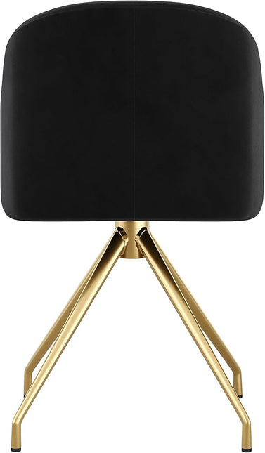 Martha Stewart Sora Stationary Swivel Task Chair with Sloped Arms for Home Office in Black Velvet with Polished Brass Frame - LeafyLoom