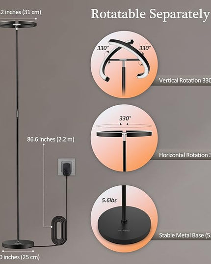FIMEI Split Floor Lamp for Living Room, Modern Bright LED Standing Lamp, Eye-Protection Stepless Dimmable and 3000K-6000K, for Bedroom Office, Black - LeafyLoom