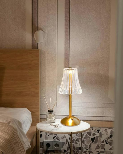 Cordless Metal Desk Lamp, Touch Sensor Control LED Table Lamp,3 Color Stepless Dimmable Battery Powered Lamp,Night Light for Kids Nursery,Bedroom/Desk/Cafe (Light Gold) - LeafyLoom