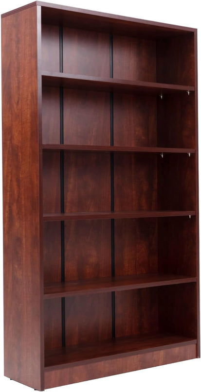 STARY 5 Shelf Cherry Bookcase 60 inch Tall Wood Bookshelf for Bedroom - LeafyLoom