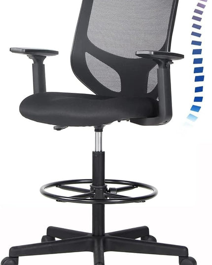 Tall Office Chair, Drafting Chair, High Adjustable Standing Desk Chair, Ergonomic Mesh Computer Task Table Chairs with Adjustable Armrests and Foot-Ring for Standing Desk and Bar Height Desk - LeafyLoom