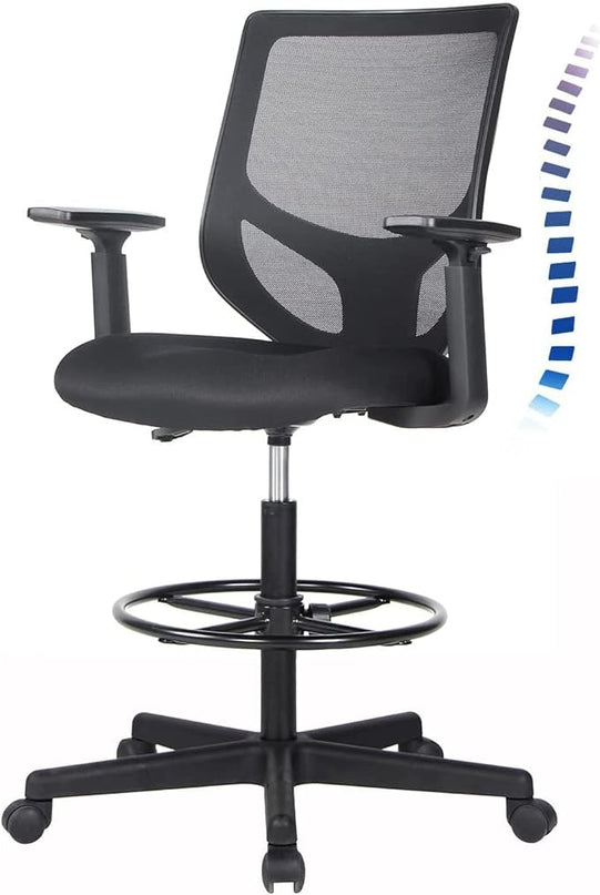 Tall Office Chair, Drafting Chair, High Adjustable Standing Desk Chair, Ergonomic Mesh Computer Task Table Chairs with Adjustable Armrests and Foot-Ring for Standing Desk and Bar Height Desk - LeafyLoom