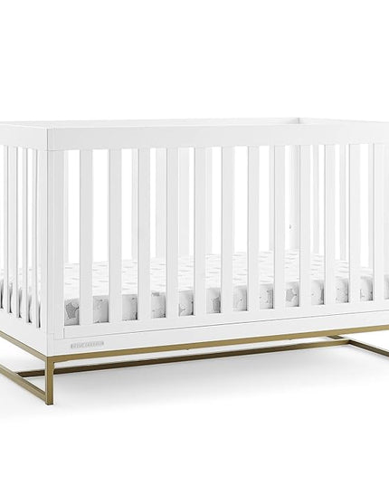 Delta Children Jade 4-in-1 Convertible Crib - Greenguard Gold Certified, Bianca White/Bronze - LeafyLoom