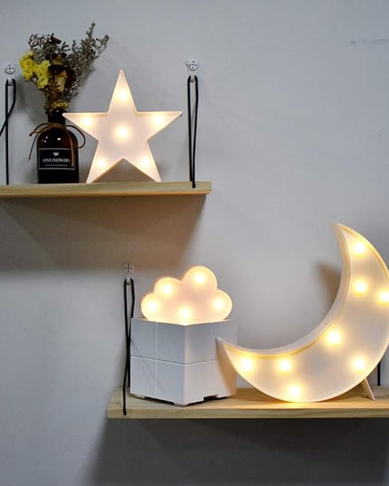 GUOCHENG Lovely White Moon Star Cloud Light Set Battery Operated LED Marquee Light Sign Warm White Bedside Lamps for Kids Children Bedroom Nursery, Baby Standing Night Light - LeafyLoom