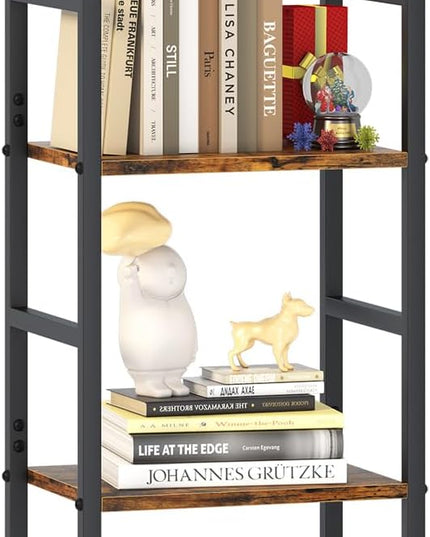 4 Tier Bookshelf, Small Book Shelf Industrial Bookcase, Metal Narrow Book Case Book Storage Organizer,Bookshelves for Bedroom Office Living Room(4 Tier,Rustic Brown) - LeafyLoom