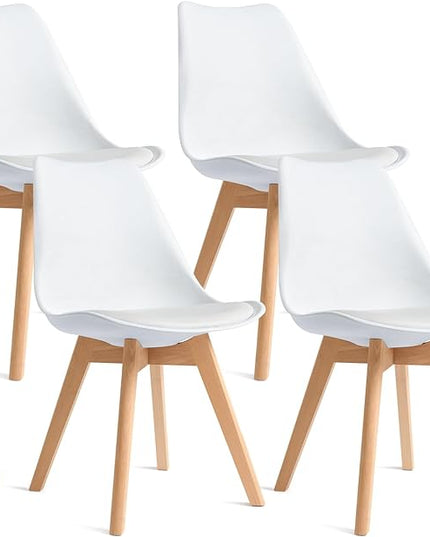 CangLong, White Modern Set, Shell Chair with Wood Legs for Kitchen, Dining, Living Room-Set of 4, Pack of 4 - LeafyLoom