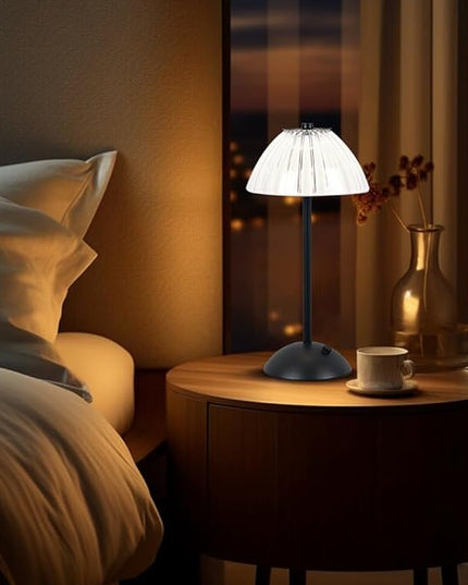 Portable Crystal LED Table Lamp, 3-Levels Brightness Desk Lamp, 3 Color Touch Control Rechargeable Lamp, Night Light, Bedside Lamp,Dining Room Lamp (Black) - LeafyLoom
