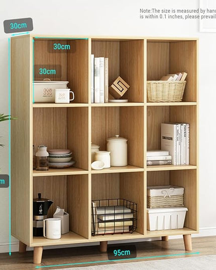 IOTXY Open Cube Low Bookcase - 3-Tier Freestanding Storage Display Cabinet Organizer with Legs for Home Office, 9-Cubes Open Shelf Short Bookshelf, Oak - LeafyLoom
