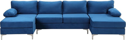 Modern Large Velvet Fabric U-Shape Sectional Sofa, Double Extra Wide Chaise Lounge Couch, Navy - LeafyLoom