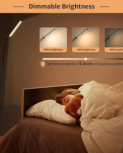 LED Floor Lamp, Reading Lamps Floor Standing [120 LEDs with 3 Color Mode 3000K-6000K & 10 Brightness Setting] Dimmable Desk Light with Flexible Gooseneck for Living Room Bedroom Office - LeafyLoom