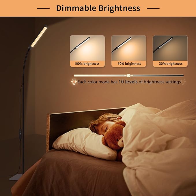 LED Floor Lamp, Reading Lamps Floor Standing [120 LEDs with 3 Color Mode 3000K-6000K & 10 Brightness Setting] Dimmable Desk Light with Flexible Gooseneck for Living Room Bedroom Office - LeafyLoom