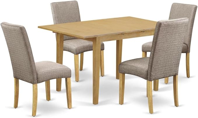 East West Furniture NODR5-OAK-16 Norfolk 5 Piece Modern Dining Set Includes a Rectangle Wooden Table with Butterfly Leaf and 4 Dark Khaki Linen Fabric Parson Chairs, 32x54 Inch - LeafyLoom