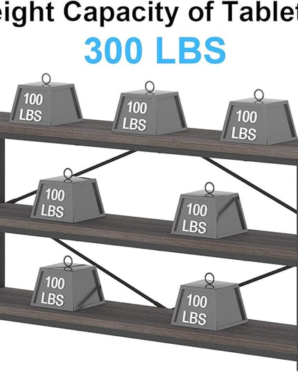 IBF Wood and Metal Book Shelf, Industrial Rustic Low 3 Tier Bookshelf, Farmhouse Long Wide Vintage Horizontal Bookcase, Modern Large Open Etagere for Home Office Living Room Bedroom, Gray Oak, 63 Inch - LeafyLoom