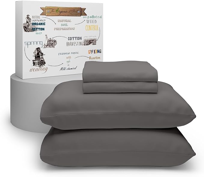 Purity Home Organic 100% Cotton Percale Twin Sheets Set Light Gray, Twin Bed Sheets Set for Dorm Bed, 14" Deep Pockets Twin Cotton Sheet Set, Breathable & Cooling Gray Sheets for Hot Sleepers - LeafyLoom
