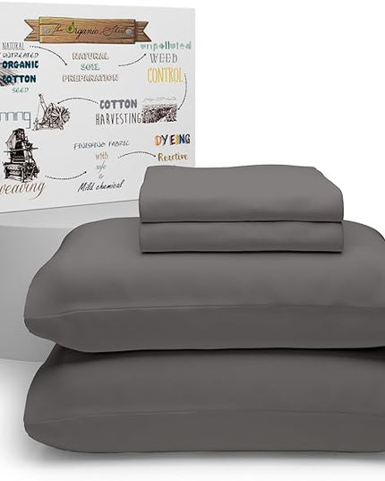 Purity Home Organic 100% Cotton Percale Sheets Queen Light Gray, 16" Deep Pocket Queen Sheets Set, Sheets for Queen Size Bed, Cooling Sheets, Crisp & Breathable, Queen Sheet Set Light Gray - LeafyLoom
