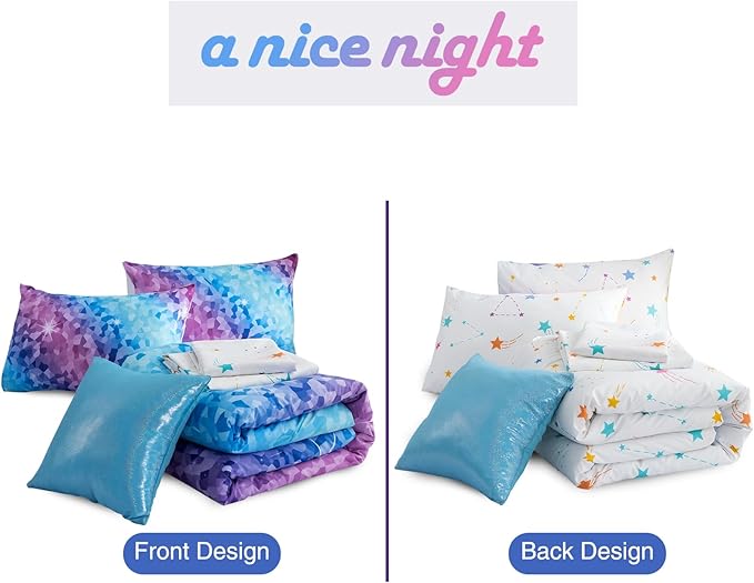 A Nice Night 6Pcs Gradient Abstract Art Grid Mosaic Geometric Bedding Set for Girls, Colorful Rainbow Galaxy Comforter Set, Ultra Soft Bedding Sets (PinkBlue,Twin 6Pcs) - LeafyLoom