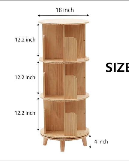 Gdrasuya10 3 Tier Rotating Bookshelf with Legs, Revolving Bookcase Standing Small Bookshelf Storage Wood Bookcase 360 Display Book Shelf Easy Assemble for Bedroom Study Room - LeafyLoom