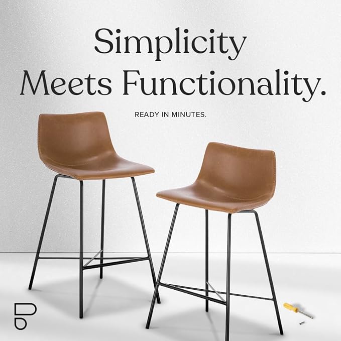 Poly and Bark Counter Stool 24 inches - Counter Height Bar Stools Set of 3 - Sturdy Kitchen Stools with Backs - Comfortable Bar Chair - Modern Countertop-High Chairs, Kitchen Island Barstools – Tan - LeafyLoom