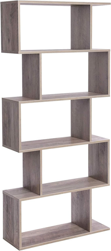 VASAGLE Wooden Bookcase, Display Shelf and Room Divider, Freestanding Decorative Storage Shelving, 5-Tier Bookshelf, Greige ULBC062M01 9.4D x 27.6W x 62.6H in - LeafyLoom