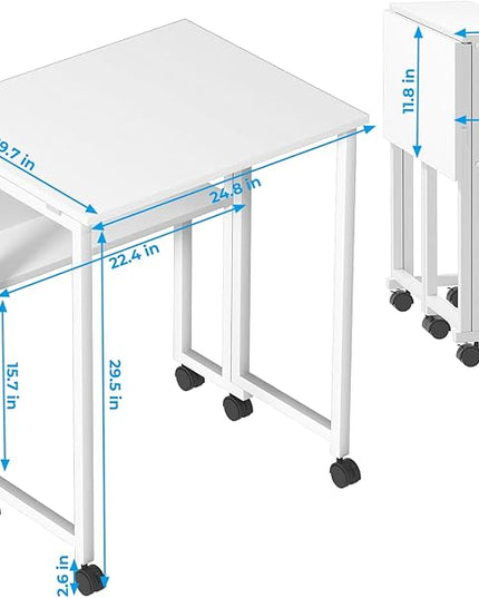 GreenForest Folding Desk White Desk with Storage Shelf,24.8 inch Foldable Computer Desk with Wheels Small Desk for Small Space,Easy Assembly,Pure White - LeafyLoom