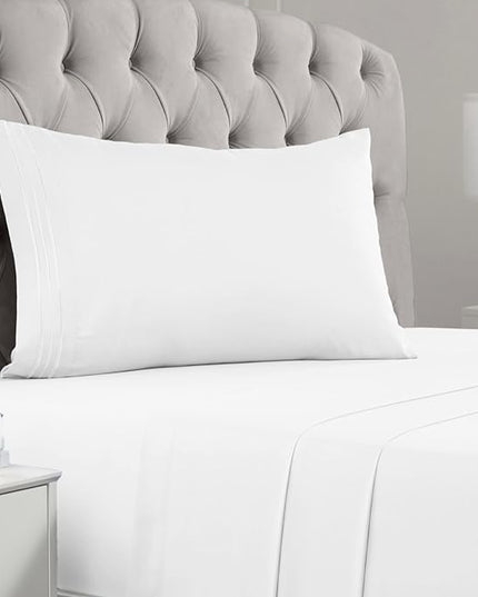 Mellanni Twin XL Sheets Set - 3 PC Iconic Collection Bedding Sheets & Pillowcases - Hotel Luxury, Extra Soft, Cooling Bed Sheets - Deep Pocket up to 16 inch (Twin Extra Long, White) - LeafyLoom