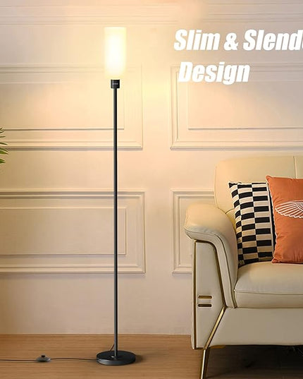 Floor Lamp for Living Room, Glass Lampshade Modern Standing Floor Lamp, 68 Inches Tall with E26 Socket for Office, Bedroom, Reading or Work - Black with White Lampshade, Bulb Not Included - LeafyLoom