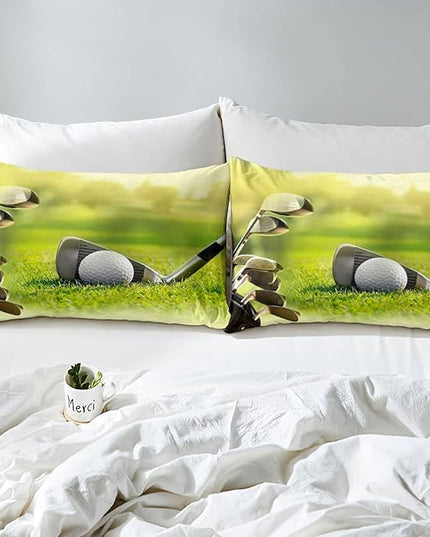 Erosebridal Golf Comforter Set King Size,Golf Clubs Bedding Set, Sports Game Theme Duvet Set Green Quilt Set, Boys Room Decorative Comforter Set Soft Breathable Ultra Lightweight - LeafyLoom