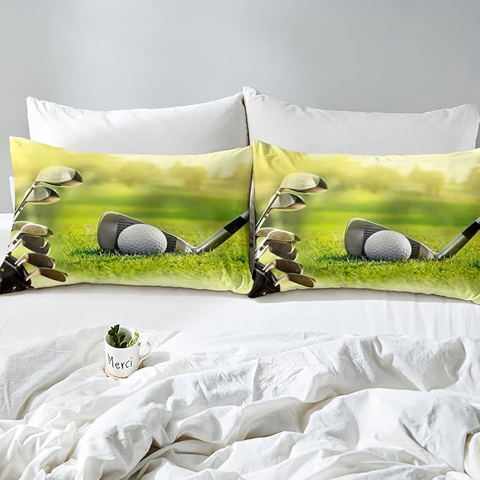 Erosebridal Golf Comforter Set King Size,Golf Clubs Bedding Set, Sports Game Theme Duvet Set Green Quilt Set, Boys Room Decorative Comforter Set Soft Breathable Ultra Lightweight - LeafyLoom