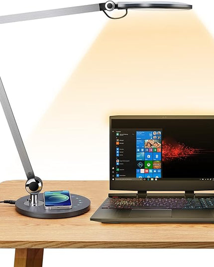 Desk Lamp,Led Architect Desk Lamp,Desk Lamps for Home Office,Table lamp with Wireless Charger & Adjustable Swing Arm,Touch Control, 3 Lighting Mode,5 Brightness,Eye-Caring Office Lamp - LeafyLoom