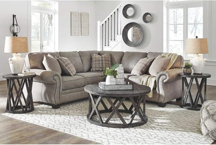 Signature Design by Ashley Sharzane Rustic Round Solid Wood Pine Coffee Table, Weathered Gray Finish - LeafyLoom