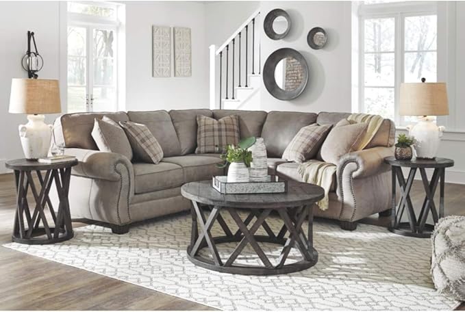 Signature Design by Ashley Sharzane Rustic Round Solid Wood Pine Coffee Table, Weathered Gray Finish - LeafyLoom