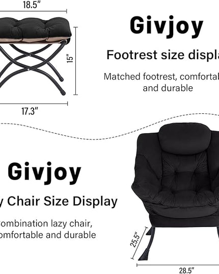 Cozy Lazy Chair and Ottoman, Large Contemporary Accent Lounge Chair Set, Leisure Upholstered Reading Armchair for Bedroom, Living Room, Dorm Rooms, Office - LeafyLoom