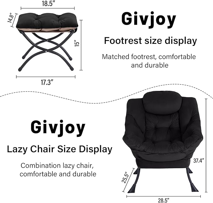 Cozy Lazy Chair and Ottoman, Large Contemporary Accent Lounge Chair Set, Leisure Upholstered Reading Armchair for Bedroom, Living Room, Dorm Rooms, Office - LeafyLoom