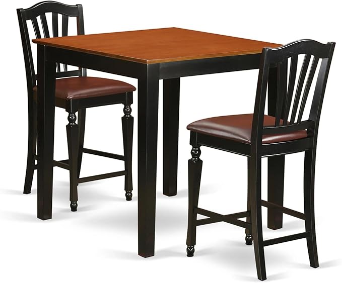 East West Furniture PBCH3-BLK-LC 3 Piece Kitchen Counter Height Dining Table Set Contains a Square Pub Table and 2 Faux Leather Upholstered Chairs, 36x36 Inch, Black & Cherry - LeafyLoom