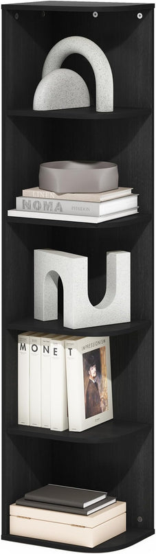 Furinno Pasir 5-Tier Corner Open Shelf Bookcase, Blackwood - LeafyLoom