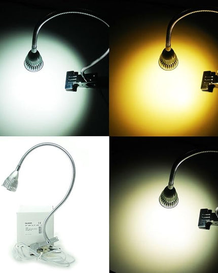 5W 3 Colors LED COB Clip on Light Silver 19.68 INCH 50 CM Tube Desk Flexible Table Bed Lamp Work Home Design lighting 110V 220V 85V - 265V AC with US Plug switch on off 500LM (Silver) - LeafyLoom
