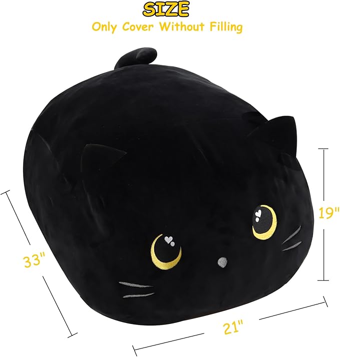 Stuffed Animal Storage Bean Bag Chair Cover for kids Cute Black Cat Large Beanbag Plush Toy Bedroom Décor Organizer Cover, No Beans - LeafyLoom