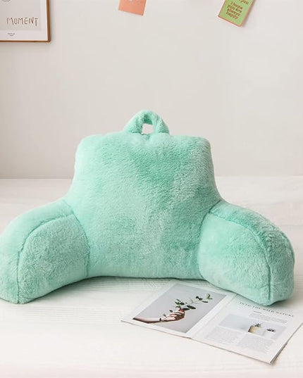 Aimuan Reading Pillow Bed Rest Pillow with Arms Rabbit Fur Cushion for Adults Teens Incline Rest Sitting up & Sleeping Snoring Pillow with Pregnancy Lumbar Back Support (Standard, Green) - LeafyLoom