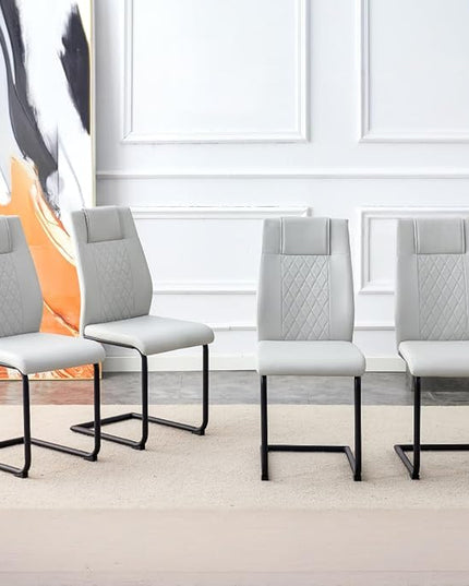 NicBex Dining Chairs Set of 4 Modern Faux Leather High Back Dining Room Kitchen Chairs with Black Metal Legs,Side Chairs for Dining Room, Kitchen,Living Room, and Restaurants,Light Gray - LeafyLoom