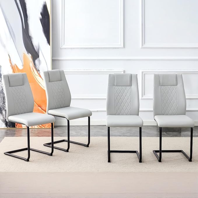 NicBex Dining Chairs Set of 4 Modern Faux Leather High Back Dining Room Kitchen Chairs with Black Metal Legs,Side Chairs for Dining Room, Kitchen,Living Room, and Restaurants,Light Gray - LeafyLoom