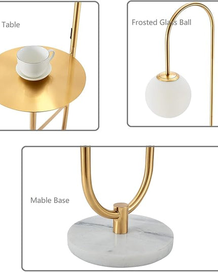 Floor Lamp with Shelf, Functional Bedside Lamp with Marble Table for Bedroom, Living Room or Office (with Mable Table) - LeafyLoom