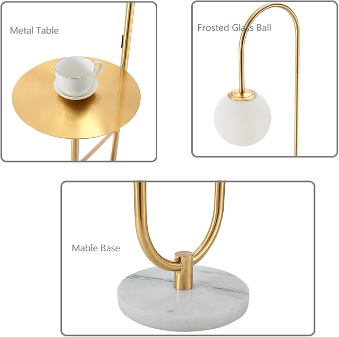 Floor Lamp with Shelf, Functional Bedside Lamp with Marble Table for Bedroom, Living Room or Office (with Mable Table) - LeafyLoom