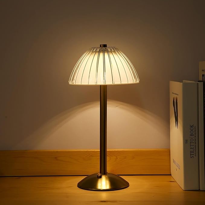 LED Cordless Table Lamp Mushroom Desk Lamp, USB Rechargeable LED Table Lamp with Touch Control Dimmable 3 Light Colors Bedside Lamp Reading Lamp for Bars Restaurants Coffee Shop - LeafyLoom