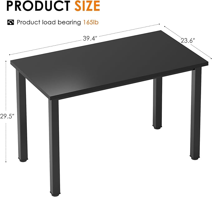 Need Small Desk, 39.4 inches Sturdy Writing Desk for Small Spaces, Small Computer Desk Teens Desk Study Table Laptop Desk Home Ofice Desk, Black Metal Frame, Black - LeafyLoom