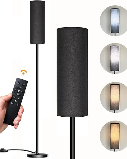 Floor Lamp for Living Room Bedroom, Modern Floor Lamp with Remote,Stepless Dimmable 12W Bulb Included,Standing Lamps LED Tall Lamp for Bedroom Office(Black) - LeafyLoom